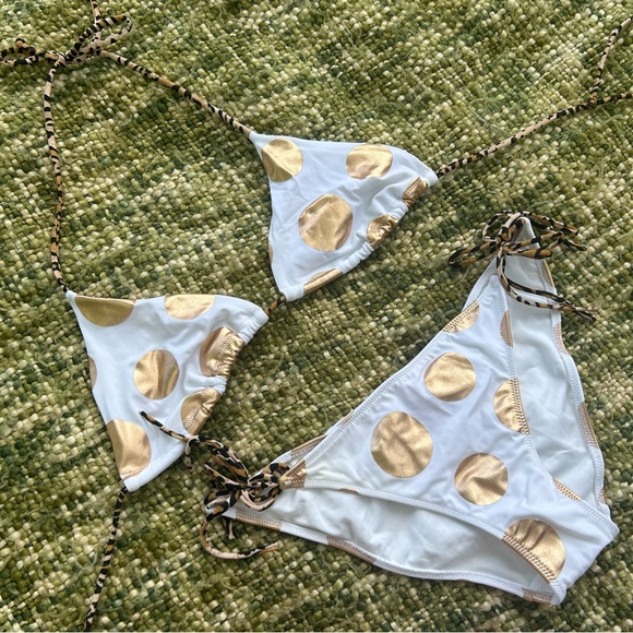 VS White and Gold Metallic Polka Dot String Bikini - Picture 3 of 15